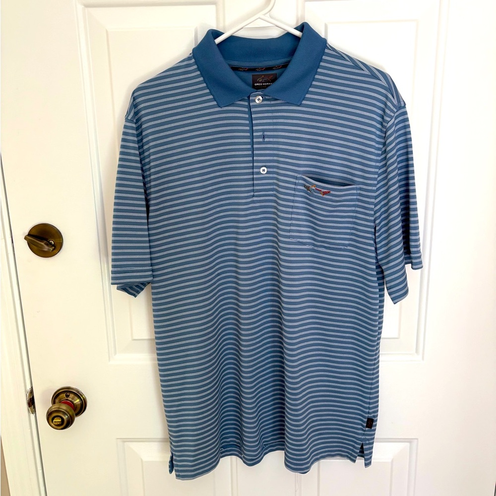 Greg Norman Men's Blue Striped Polo Shirt